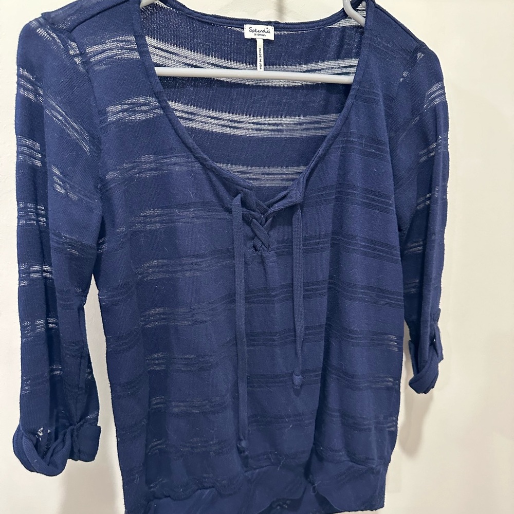 Splendid Women's Navy Blue Lace-Up Top